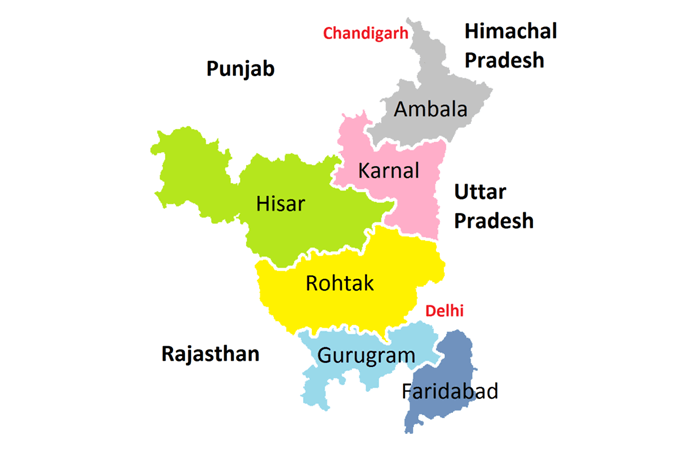 हरियाणा राज्य के मंडल व प्रशानिक रूप रेखा (Division of Haryana)