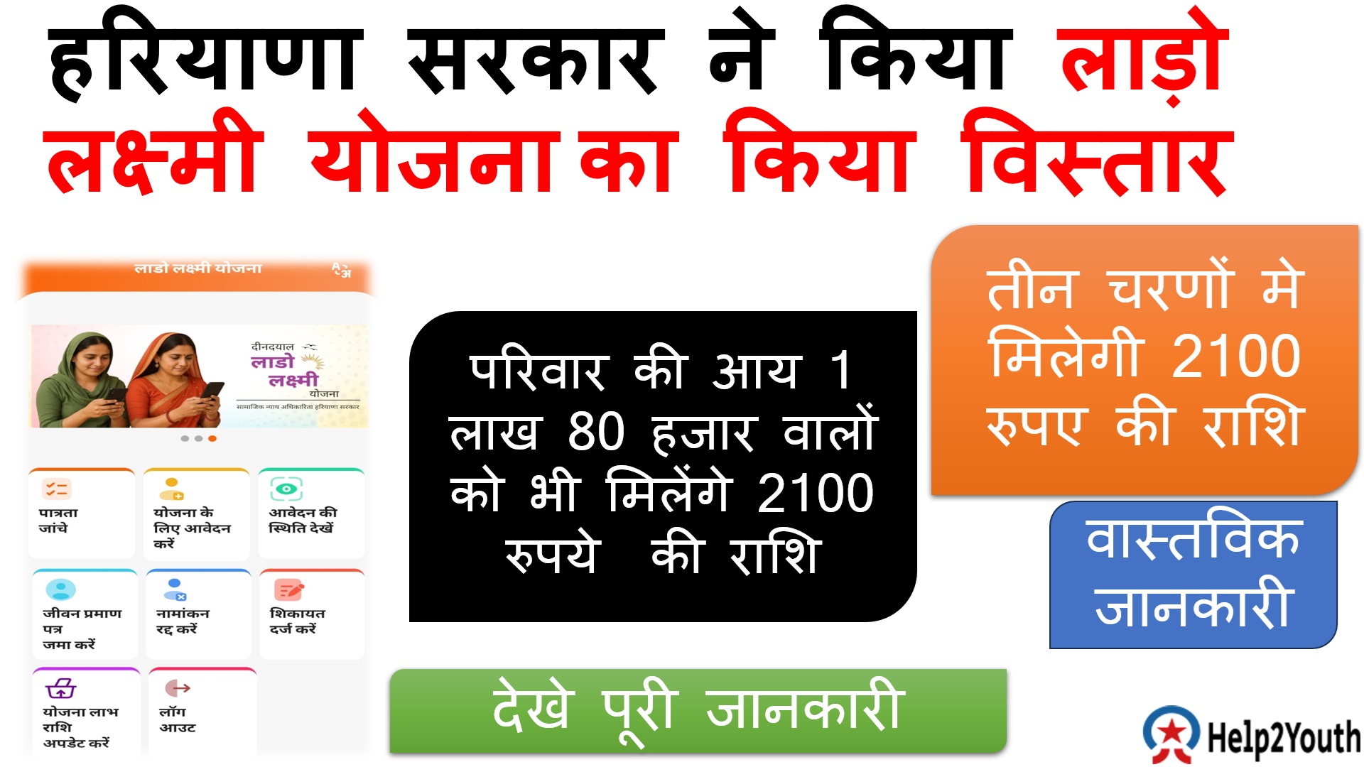 Haryana Lado Lakshmi योजना मे किया विस्तार, 1 लाख 80 हजार वाली महिलाओ को मिलेगा लाभ
